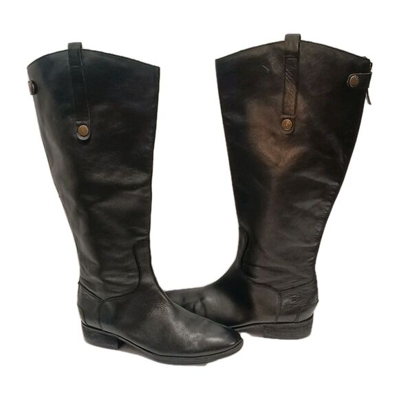 Sam Edelman Penny Leather Knee-High Riding Boots Black Size 9 - Picture 1 of 10